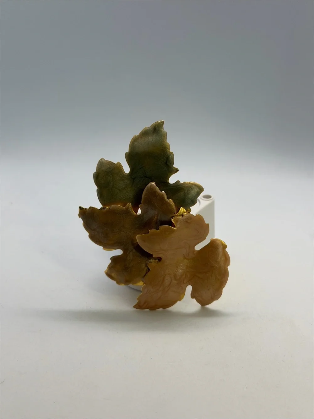 Gold and Light Green enamel Leaf Brooch